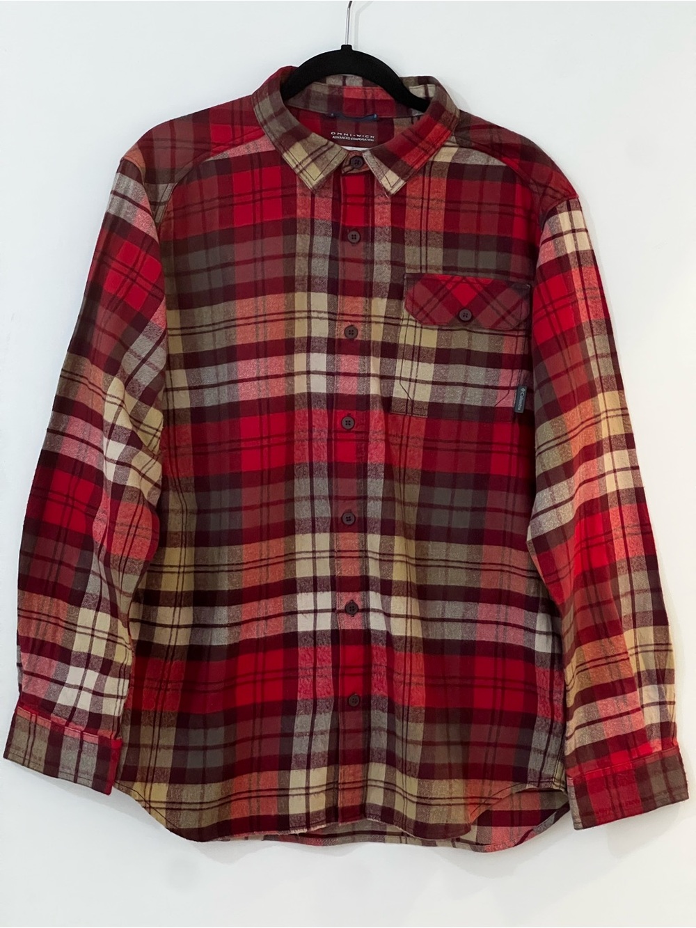 Columbia Omni-Wick Plaid Flannel Long Sleeve Button Up Shirt Pockets M Red